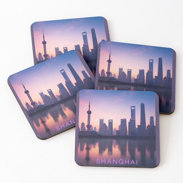 Item preview, SHANGHAI Sunrise cool cityscape graphic skyline poster designed and sold by LongVibes.