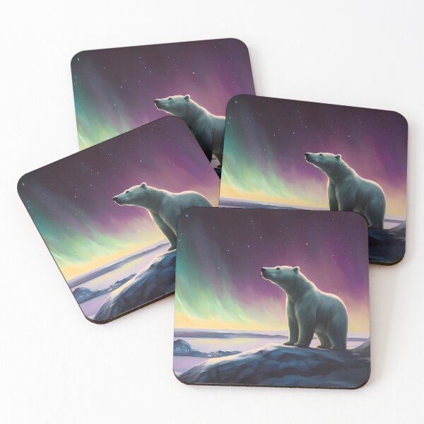 Item preview, Observing the aurora borealis with a white polar bear companion designed and sold by SingularityGeek.