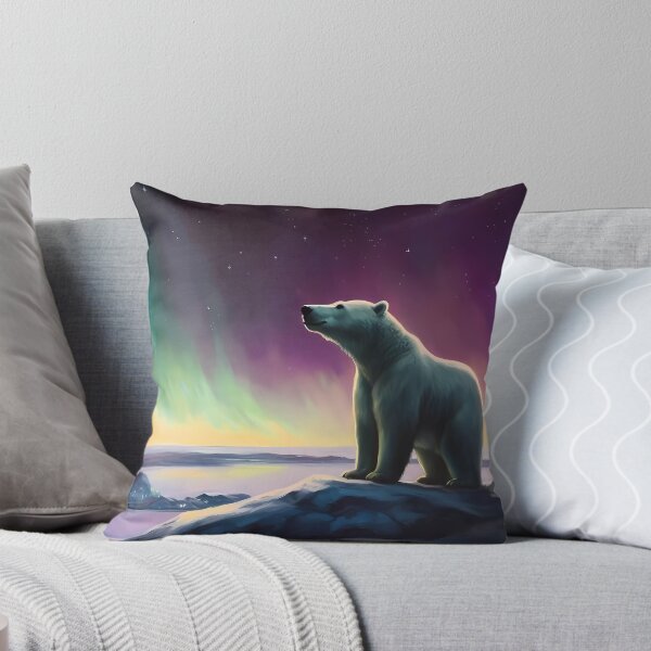Item preview, Observing the aurora borealis with a white polar bear companion designed and sold by SingularityGeek.