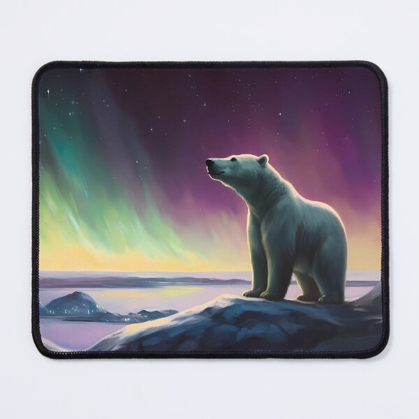 Item preview, Observing the aurora borealis with a white polar bear companion designed and sold by SingularityGeek.