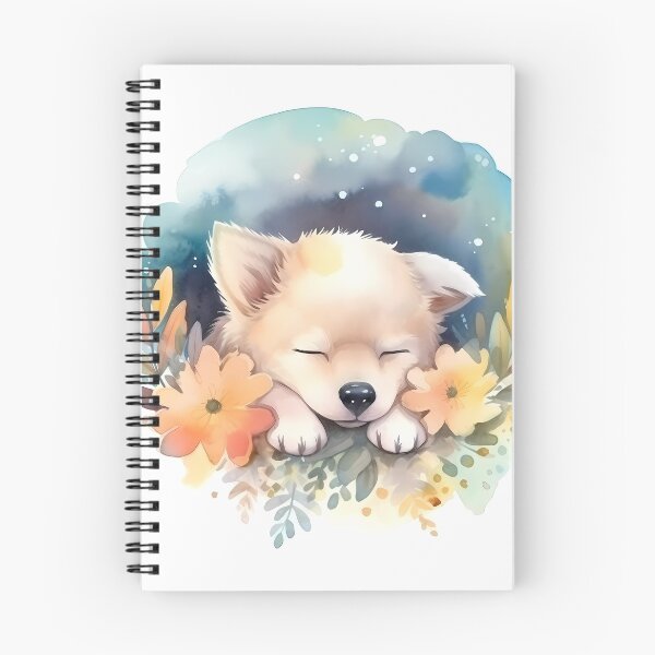 Item preview, Soft wolf puppy sleeping among pastel-colored flowers designed and sold by SingularityGeek.