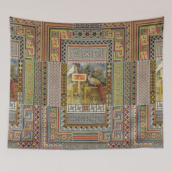 Item preview, PEACOCK IN THE GARDEN ,ANTIQUE ROMAN FRESCO WITH POMPEII MOSAICS PATCHWORK  designed and sold by BulganLumini.