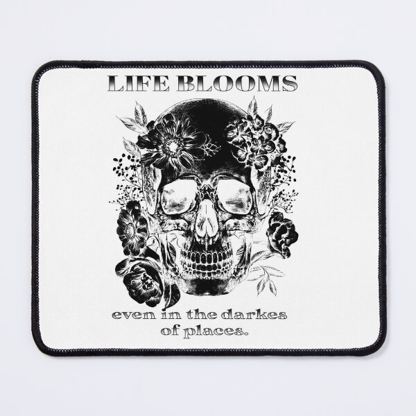 Item preview, Life Blooms in Dark Places Skull and Flowers Black Version designed and sold by CinEmmaDesign.