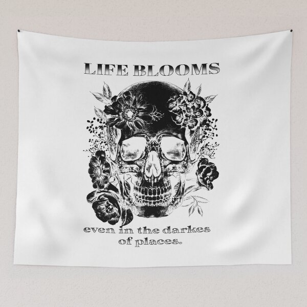 Item preview, Life Blooms in Dark Places Skull and Flowers Black Version designed and sold by CinEmmaDesign.