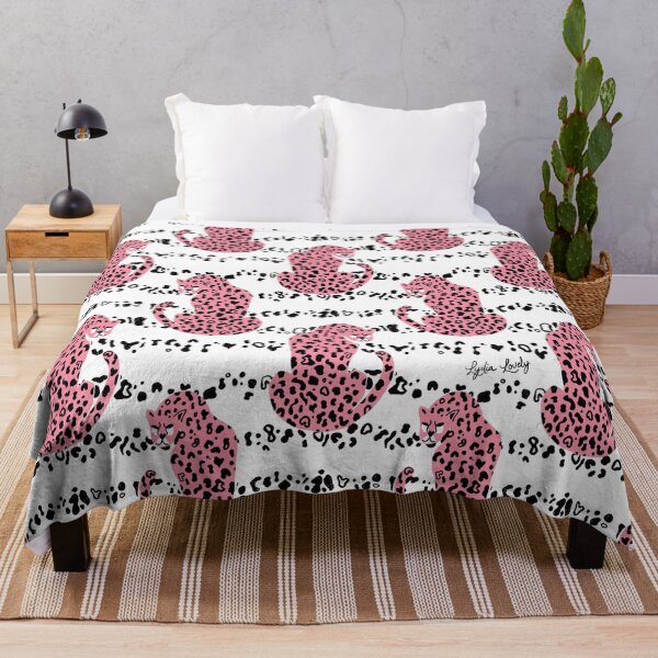 Item preview, jaguar looking back pink- striped animal print background designed and sold by Studio Lydia Lovely.