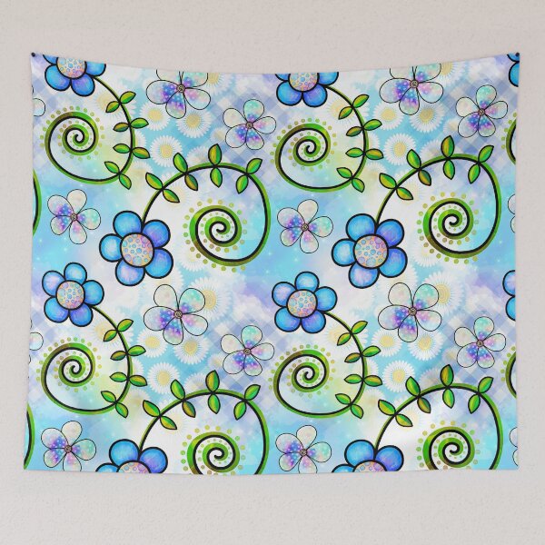 Item preview, Blue Polka Dot Flowers Whimsy With Daisy Watermark Background designed and sold by frankie5368.