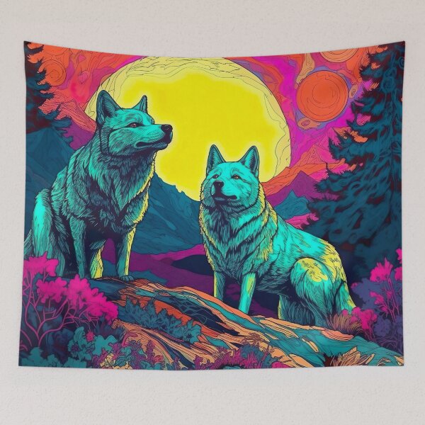 Item preview, Trippy Wolves at Sunrise designed and sold by Matt's Artificial Nature.
