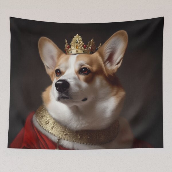 Artikelvorschau, Walisischer Corgi-König, Königin. Hund trägt Königskrone. entworfen und verkauft von salarkoshop.