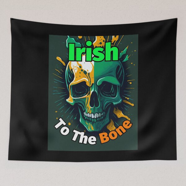 Item preview, Irish To The Bone Skull Flag Dark Green Background designed and sold by IrishPOD.