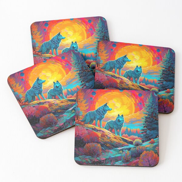 Item preview, Psychedelic Sunrise with Wolves designed and sold by Matt's Artificial Nature.
