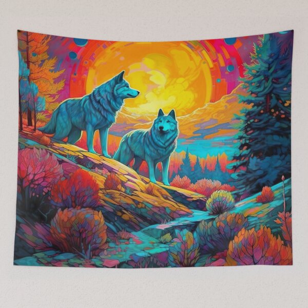 Item preview, Psychedelic Sunrise with Wolves designed and sold by Matt's Artificial Nature.