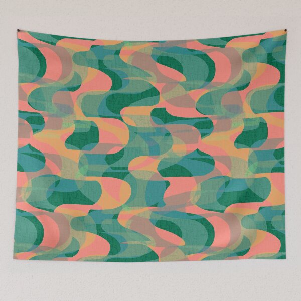 Item preview, Retro 70s Groovy Waves - Coral and Green designed and sold by Michelebuttons.