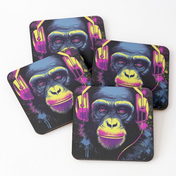 Item preview, Chimpanzee with Headphones Wearing Police Sunglasses - Cool Synthwave Design designed and sold by Abili-Tees.