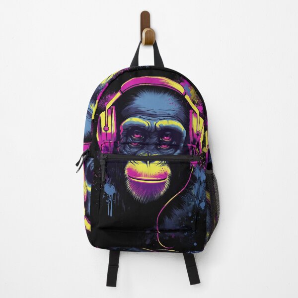 Item preview, Chimpanzee with Headphones Wearing Police Sunglasses - Cool Synthwave Design designed and sold by Abili-Tees.