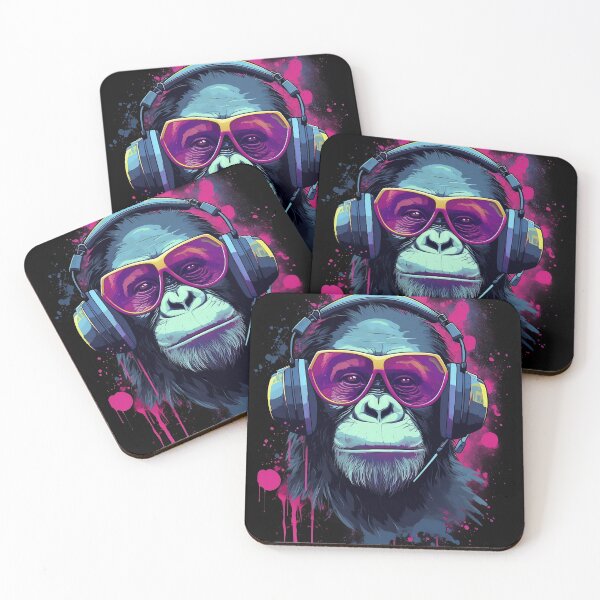 Item preview, Retro Synthwave Chimpanzee Listening to Music designed and sold by Abili-Tees.
