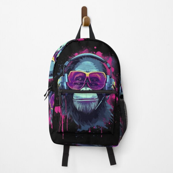 Item preview, Retro Synthwave Chimpanzee Listening to Music designed and sold by Abili-Tees.