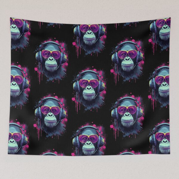 Item preview, Retro Synthwave Chimpanzee Listening to Music designed and sold by Abili-Tees.