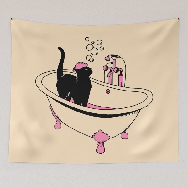 Item preview, Spa Day Black Cat in beige designed and sold by charcoalcatco.