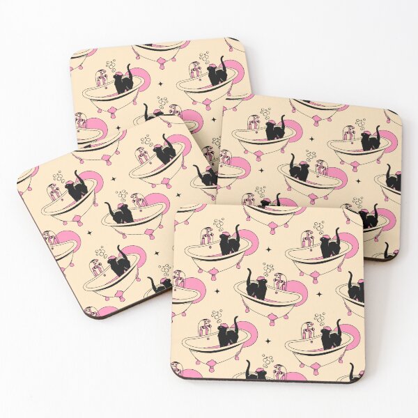 Item preview, Spa Day Black Cat Pattern in beige designed and sold by charcoalcatco.