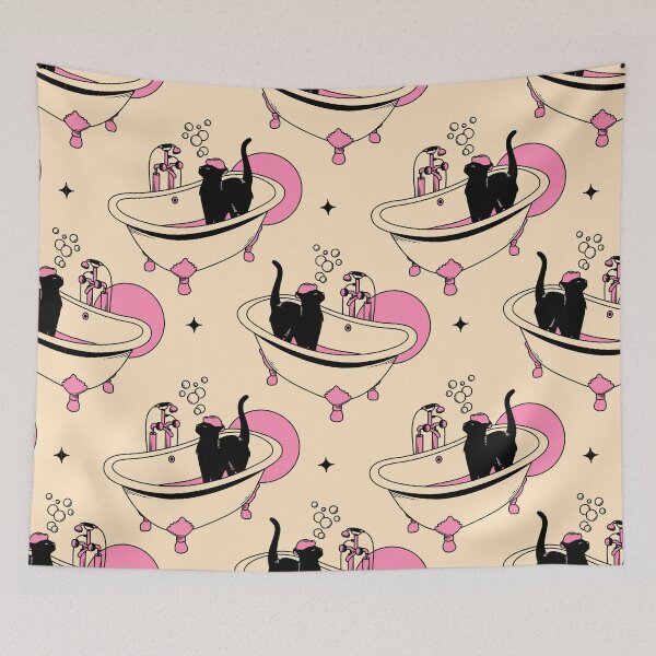 Item preview, Spa Day Black Cat Pattern in beige designed and sold by charcoalcatco.