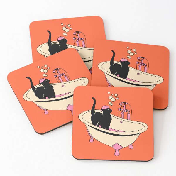 Item preview, Spa Day Black Cat in orange designed and sold by charcoalcatco.