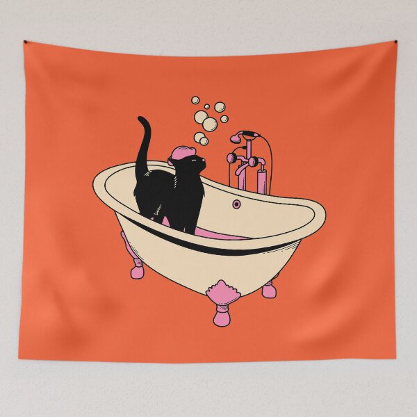 Item preview, Spa Day Black Cat in orange designed and sold by charcoalcatco.