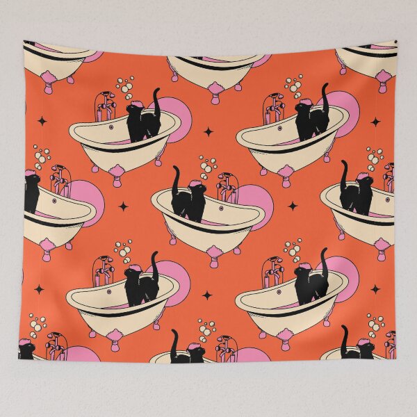 Item preview, Spa Day Black Cat Pattern in orange designed and sold by charcoalcatco.