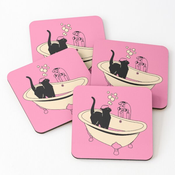Item preview, Spa Day Black Cat in pink designed and sold by charcoalcatco.