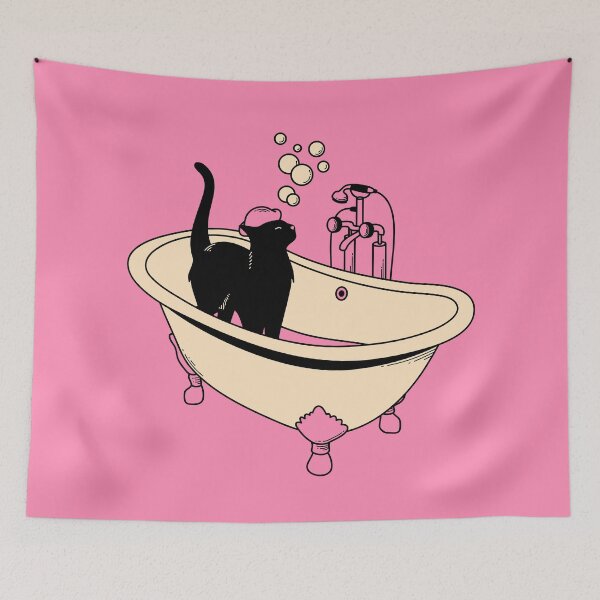 Item preview, Spa Day Black Cat in pink designed and sold by charcoalcatco.