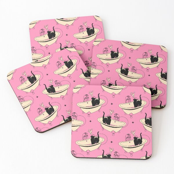 Item preview, Spa Day Black Cat Pattern in pink designed and sold by charcoalcatco.