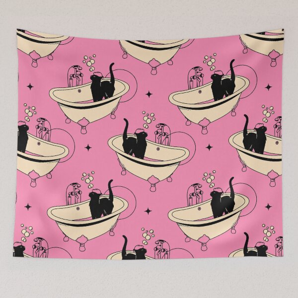 Item preview, Spa Day Black Cat Pattern in pink designed and sold by charcoalcatco.