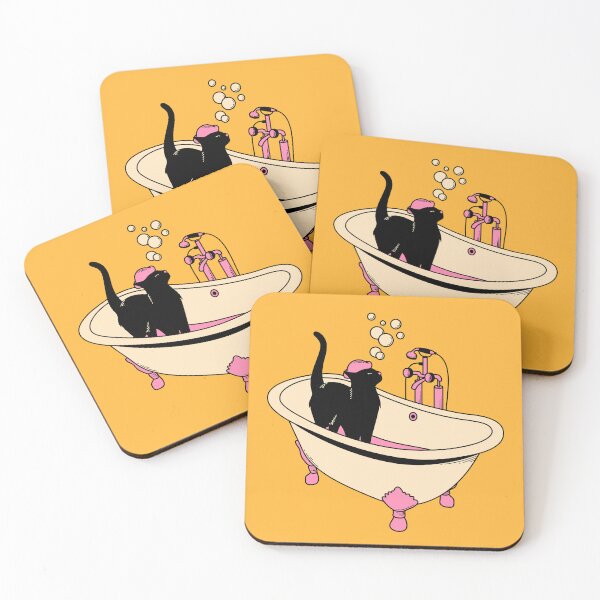 Item preview, Spa Day Black Cat in yellow designed and sold by charcoalcatco.