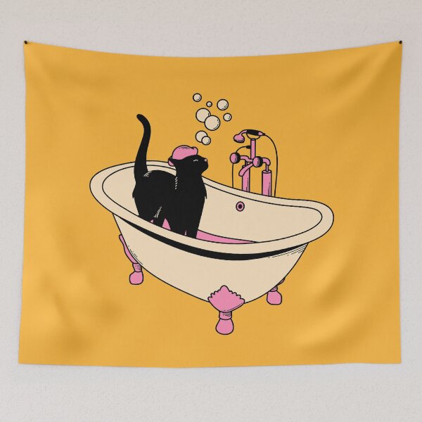 Item preview, Spa Day Black Cat in yellow designed and sold by charcoalcatco.