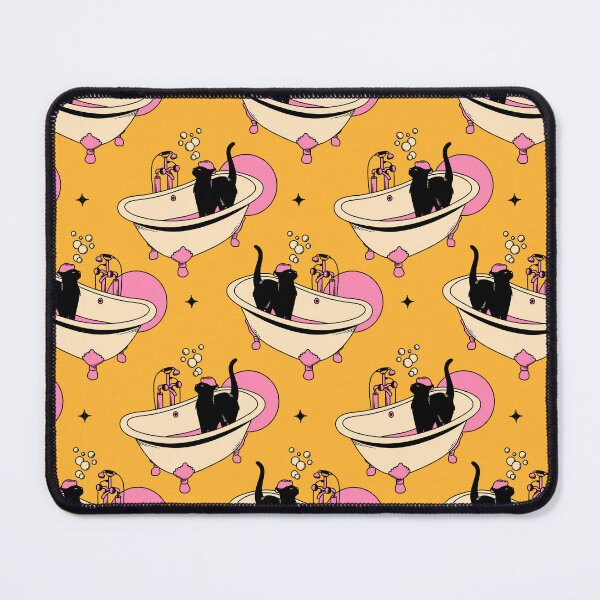 Item preview, Spa Day Black Cat Pattern in yellow designed and sold by charcoalcatco.