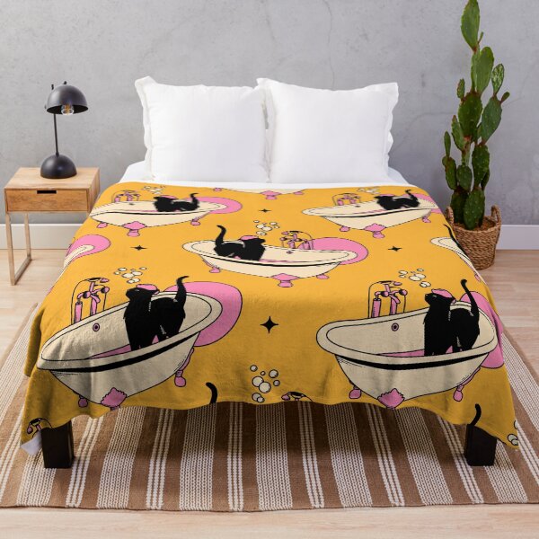 Item preview, Spa Day Black Cat Pattern in yellow designed and sold by charcoalcatco.
