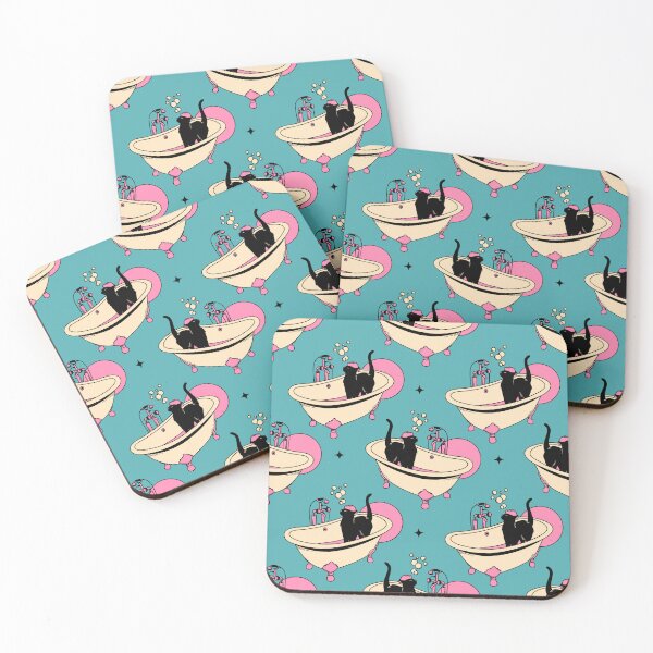 Item preview, Spa Day Black Cat Pattern in blue designed and sold by charcoalcatco.