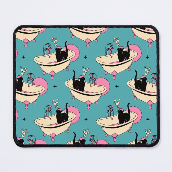 Item preview, Spa Day Black Cat Pattern in blue designed and sold by charcoalcatco.