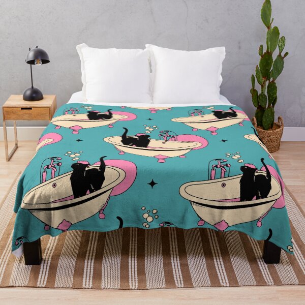 Item preview, Spa Day Black Cat Pattern in blue designed and sold by charcoalcatco.