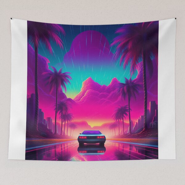 Item preview, Coche retro corriendo hacia el atardecer Vaporwave 90s designed and sold by AlvaroMeurer.