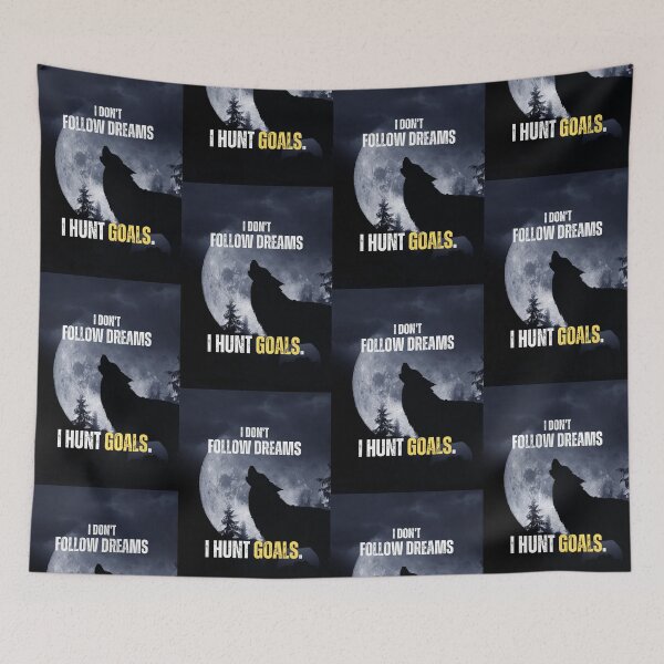 Item preview, I Hunt Goals Howling Wolf Full Moon Motivational Quote designed and sold by hiunlimit.