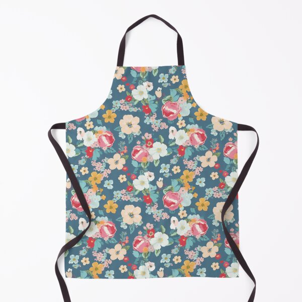 Item preview, Pink, White and Peach Floral Flowers, Pretty Feminine Pattern on Blue Background designed and sold by VintageFlorals.