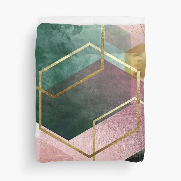 Emerald Green and Pink Geo No 1 Duvet Cover