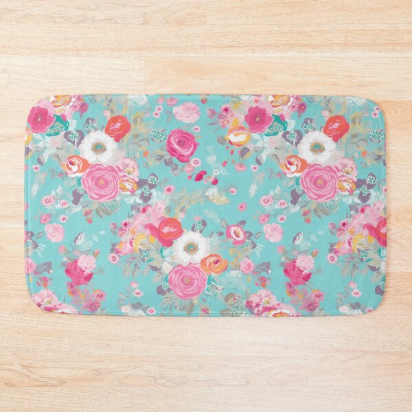 Item preview, Pink and Blue Shabby Chic  Floral Flowers, Pretty Feminine Pattern on Blue Background designed and sold by VintageFlorals.