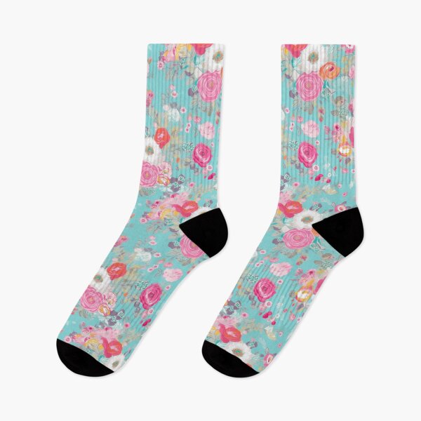 Item preview, Pink and Blue Shabby Chic  Floral Flowers, Pretty Feminine Pattern on Blue Background designed and sold by VintageFlorals.