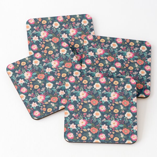 Item preview, Pink and Blue Shabby Chic  Floral Flowers, Pretty Feminine Pattern on Blue Background designed and sold by VintageFlorals.