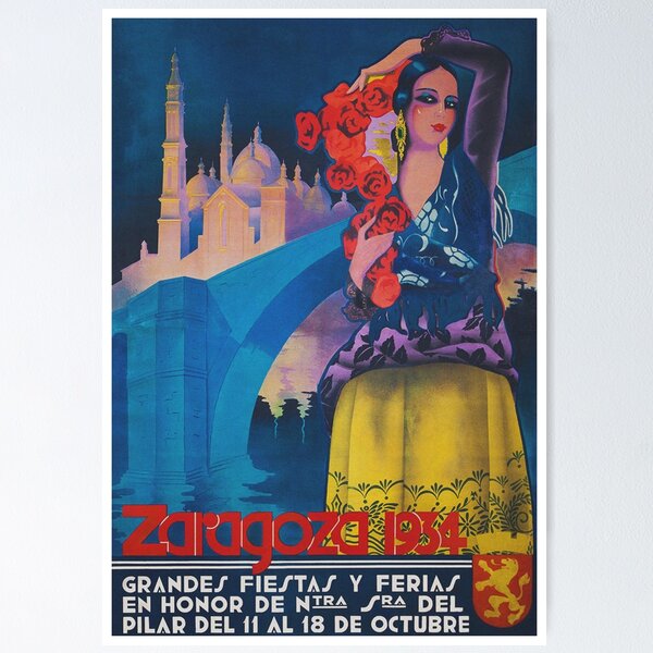 Item preview, Zaragoza, Spain Festival from 1934 Vintage Travel Poster designed and sold by vintagevivian.