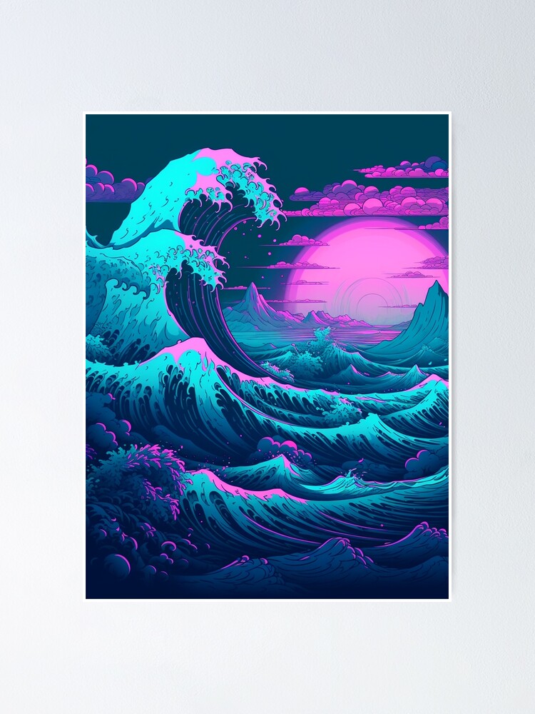 Vaporwave Aesthetic Great Wave Off Kanagawa Vertical Art 90's