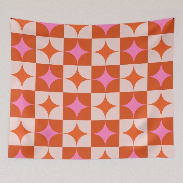 Item preview, Checkered Pink and Orange Mid Century Starbursts Pattern designed and sold by Yasminepatterns .