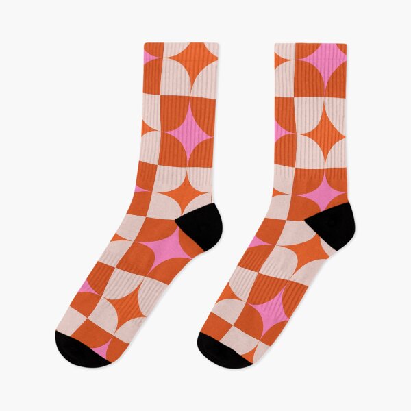 Item preview, Checkered Pink and Orange Mid Century Starbursts Pattern designed and sold by Yasminepatterns .