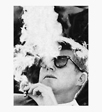 John F Kennedy Cigar and Sunglasses Black And White Photographic Print